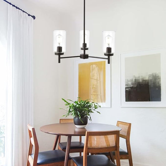 Contemporary 3-Light Chandeliers Rustic Clear Glass Shades Pendant Lighting Oil Rubber Bronze Dining Room Lighting Fixtures Hanging Adjustable Wire Semi Flush Ceiling Lights