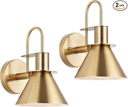 WILON Gold Wall Sconces Set of Two Indoor Wall Lights with E26 Base Industrial Gooseneck Barn Wall Lamp Modern Brass Wall Sconce Light for Bedroom Living Room Kitchen Sink Bedside Bathroom