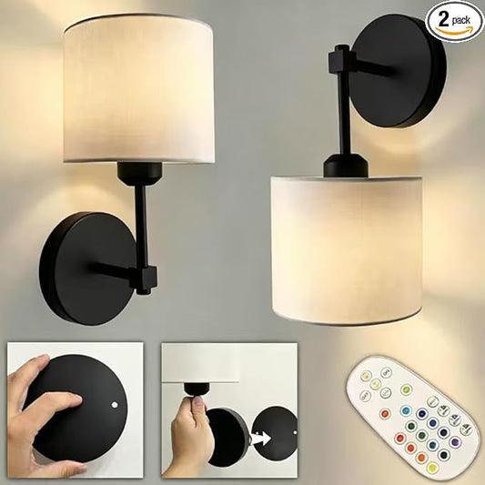 No Drill Peel and Stick Cordless Rechargeable Wall Sconces Battery Operated, Set of 2 Easy Install No Wiring Adhesive Wall Lights Home Decor Sconces for Living Room, Bedroom, Pictures (Black, 2-Pack)