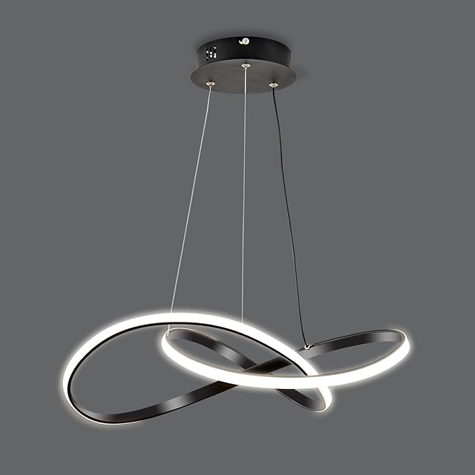 Modern LED Pendant Light Fixture，Black Contemporary Ceiling Hanging Fixture with Irregular Ring Lights for Dining Living Room Bedroom Kitchen Island Cafe（4000K，Neutral Light ）