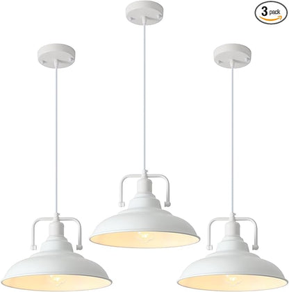 Farmhouse Pendant Light, 12.5inch, 3 Packs- White Kitchen Pendant Lights, Industrial Pendant Light, Pendant Lights Kitchen Island, Pendant Light for Bedroom, Office, Kichen Sink, Library
