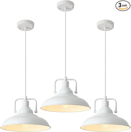 Farmhouse Pendant Light, 12.5inch, 3 Packs- White Kitchen Pendant Lights, Industrial Pendant Light, Pendant Lights Kitchen Island, Pendant Light for Bedroom, Office, Kichen Sink, Library