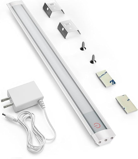 MYPLUS Under Cabinet Lights, 12" Touch Activated and Dimmable Aluminum LED Bar for Kitchen, Workbench and Desk, Cold White 6000K, Plug-in, Sliver