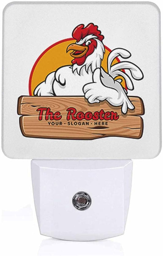 LED Night Light Plug into Wall with Dusk to Dawn Light Sensor White Energy Efficient Happy Cartoon Rooster Giving Thumbs Up Nightlight for Bedroom Bathroom Hallway Living Room Kitchen