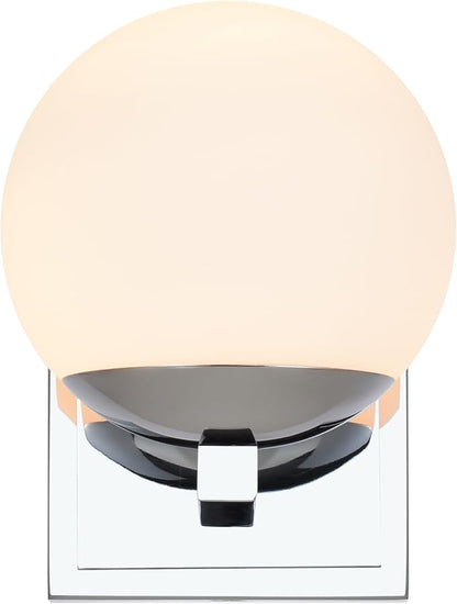 Chrome Wall Sconce Light, Modern Sconces Wall Lighting, 1 Light Globe Bathroom Vanity Lighting with Opal Glass Shade, Wall Light for Bedroom Bathroom Living Room Entryway Hallway
