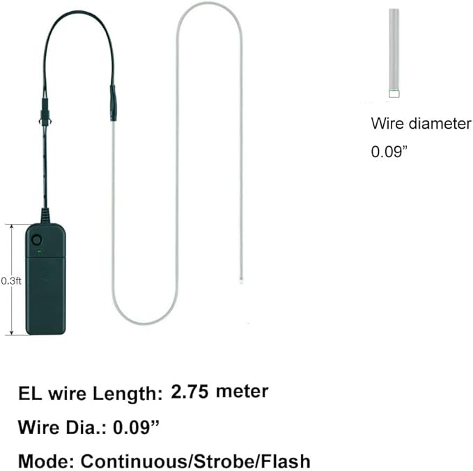 MaxLax EL Wire red 10-Pack, 9ft/2.75m Neon Light Wire with Noise Reduction and Battery Pack…