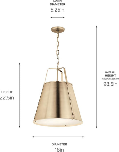 Kichler Etcher 2-Light Pendant Light Fixture, Kitchen Island Hanging Pendant with Etched Painted White Glass Diffuser in Champagne Bronze for Dining Room (22.5" x 18"), 52711CPZ