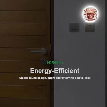 EKOBLA Coffee Theme Night Light, Dusk to Dawn Sensor, Coffee Cup & Bean Wall Plug-in Night Lamp, Warm White LED Nightlight for Home Decor, Gifts for Coffee Lovers