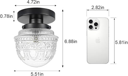 DSMJFU Black Semi Flush Mount Ceiling Light, Small Hallway Light Fixture, Vintage Close to Ceiling Light Fixture for Bathroom, Entryway, Foyer, Closet