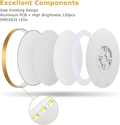 9Inch LED Flush Mount Ceiling Light Fixture, 18W(180W Equivalent), 1800LM, 3000K Warm White, IP40, Flat Modern LED Ceiling Lights for Bedrooms, Living Rooms, Bathrooms, Stairwells, etc.(Gold)