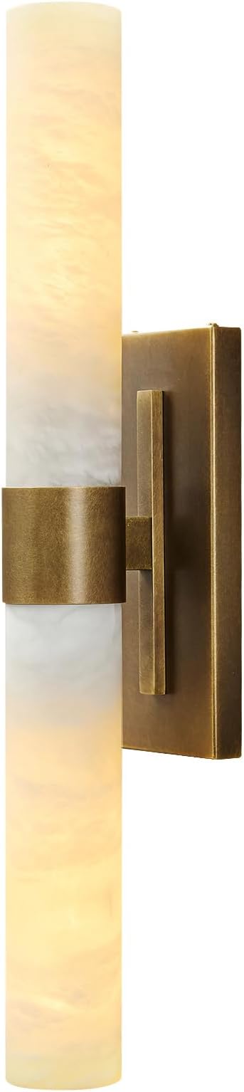 23" Antique Brass Wall Sconce with Bronze-Colored Marble - Rust-Resistant Vintage Mirror Lighting for Bathroom & Vanity (Wall Mount)