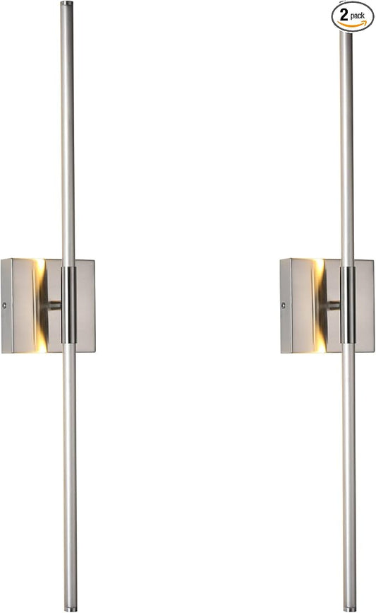 KUZZULL Modern Minimalist LED Bathroom Sconce, Brushed Nickel, 27.8" x 4.3" x 3.4"