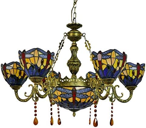 Pendant Lighting LED Chandelier Light Antique Tiffany Style Stained Glass with Butterfly Shaped Lamp Shade Hanging Light for Dining Living Cafe Room Restaurant (TYP B-Orange)
