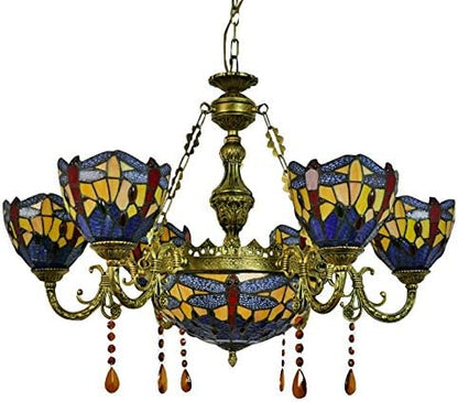Pendant Lighting LED Chandelier Light Antique Tiffany Style Stained Glass with Butterfly Shaped Lamp Shade Hanging Light for Dining Living Cafe Room Restaurant (TYP B-Orange)