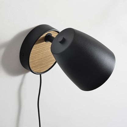 Plug in Wall Sconce Black,Bedside Wall Lamps with Switch,Modern Wood Wall Light for Bedroom with 180°Rotation Metal Shade,Indoor E26 Wall Lamp for Living Room,Dining Room,Hallway,Stairway,Wall Decor