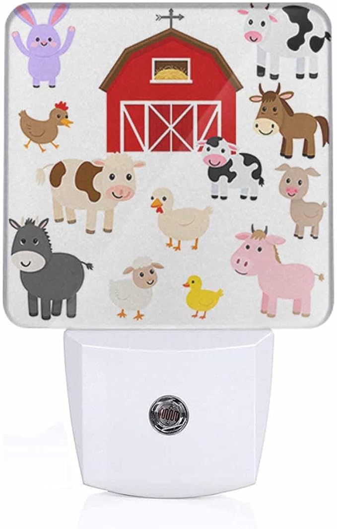 Farm Animals and Barn Night Lights Plug into Wall Cute Cartoon Night Light with Dusk to Dawn Sensor for Home Bedroom Bathroom Living Room 0.5W Sleep-Friendly