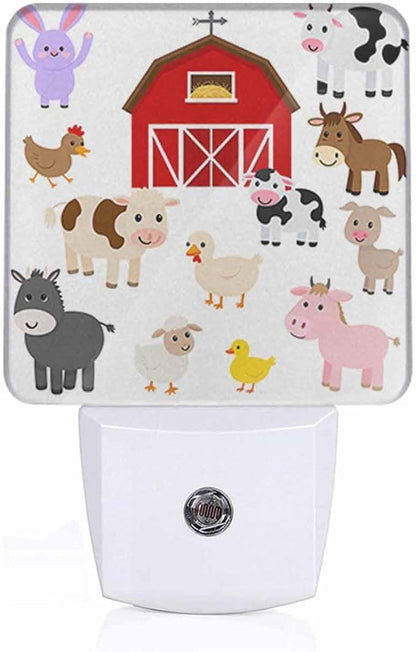 Farm Animals and Barn Night Lights Plug into Wall Cute Cartoon Night Light with Dusk to Dawn Sensor for Home Bedroom Bathroom Living Room 0.5W Sleep-Friendly