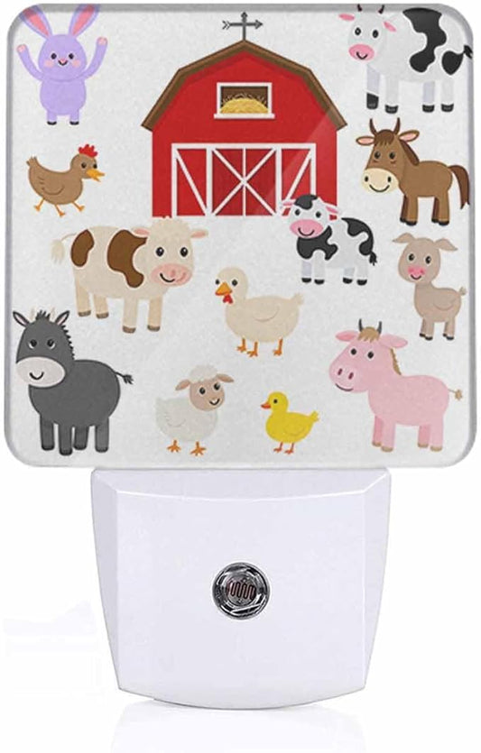 Farm Animals and Barn Night Lights Plug into Wall Cute Cartoon Night Light with Dusk to Dawn Sensor for Home Bedroom Bathroom Living Room 0.5W Sleep-Friendly