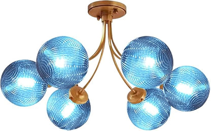 Blue Glass Ceiling Light Brass Gold Pendant Light Modern Globe Chandelier Vintage Sputnik Hanging Chandeliers Gold Pendant Light Fixtures for Dining Room Kitchen Living Room Bedroom