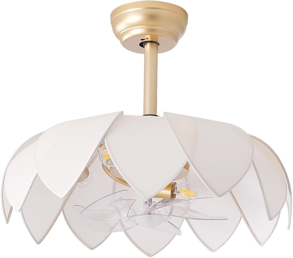 ainqiant 20" Gold Fandelier Ceiling Fans with Lights,Flower Chandelier Ceiling Fan with Light and Remote Control, Boho Fandelier with 6 Speeds for Bedroom, Nursery, Living Room