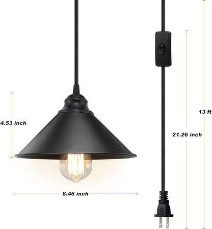 LYOOWNG Plug in Pendant Light, Industrial Hanging Light with Plugin Cord On/Off Switch, Farmhouse Pendant Lights with Plug-in Cord, Vintage PendantLight Fixture, Hanging Lamps