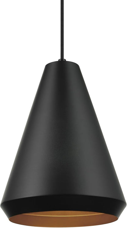 Globe Electric Harvey 1-Light Pendant Lighting, Matte Black, Black Fabric Cord, Bulb Not Included