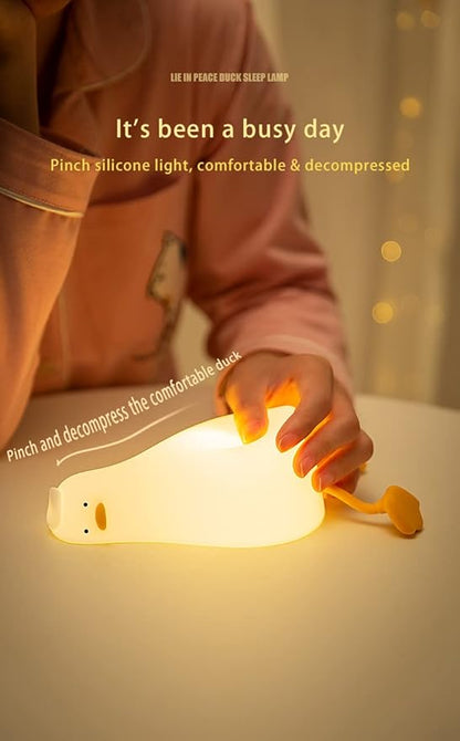 Lying Flat Duck Night Light with Timer, 3-Level Dimmable USB Rechargeable Bedside Lamp, Soothing Nursery Decor Gift for Kids, Boys, Girls, Teens