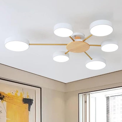 LED Ceiling Light Fixture,41 Inch 6-Lights Modern Ceiling Lights Flush Mount Wooden 48W Dimmable Chandelier for Living Room Bedroom Kitchen,3000K/4000K/6000K Temperatures Selectable White