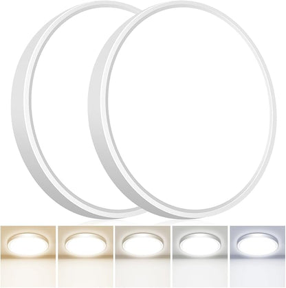 hepside 2Pack 12Inch LED Flush Mount Ceiling Light Fixture 5CCT 24W 2800LM Closet Light Fixture,Small Round Slim Surface Ceiling Lamp for Hallway,Bathroom,Bedroom,Kitchen,Interior
