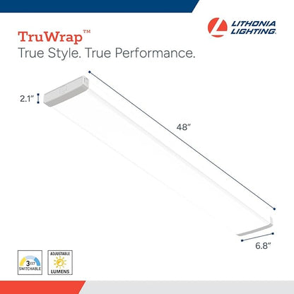 Lithonia Lighting TruWrap 4 Foot LED Ceiling Light Fixture, Low-Profile Wraparound LED Shop Light, Adjustable Lumens, Selectable Warm White/Cool White/Daylight Color, Flat Diffuser, Narrow Width