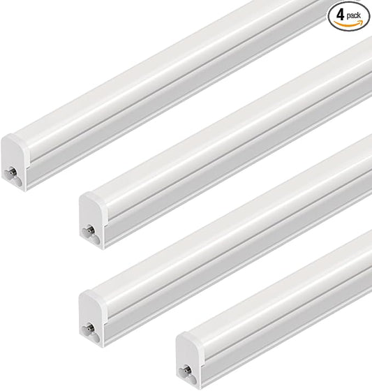 4-Pack LED Shop Lights 4FT, 20W, 6500K 2200LM, T5 Linkable Utility Fixtures for Under-Cabinet Lighting, Kitchen, Garage, Basement, and Workshop Lighting, Easy Installation, Plug & Play
