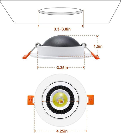 3.5 Inch Eyeball Gimbal LED Recessed Lighting Dimmable Downlight, 7W (70W Halogen Equivalent) Adjustable Spotlight, 2700K Ultra Warm White, CRI80, Ceiling Light with LED Driver (4 Pack)