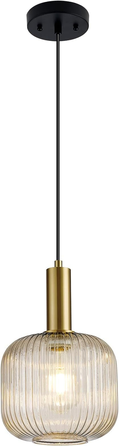 8 Inch Amber Glass Pendant Lights Small Modern Chandelier Pendant Lighting Mid Century Hanging Lights Adjustable Kitchen Island Light for Dining Room Bedroom Hallway