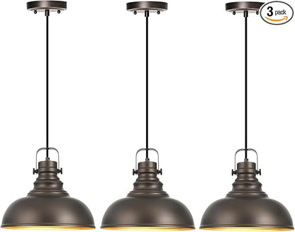 3 Packs Farmhouse Pendant Lights Kitchen Island Adjustable Pendant Light Fixtures Rustic Industrial Hanging Lamp,Oil Rubbed Bronze