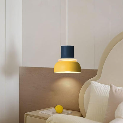 2-Lights Mid Century Pendant Light Kitchen Window Nordic Hanging Lights Yellow Colorful Drum Shade Unique Aluminum Dome Lampshade Adjustable Pendant Lighting Schoolhouse Light Fixture