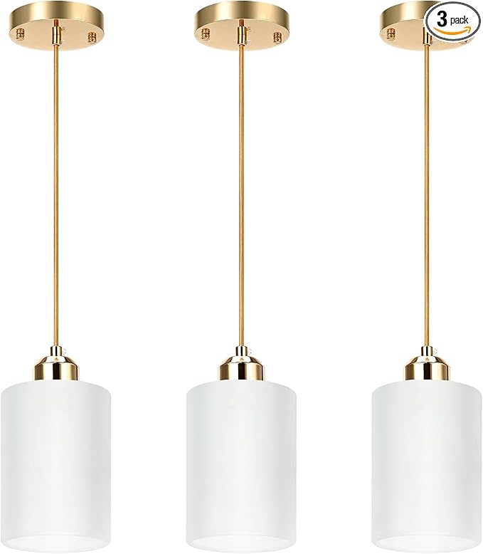 3 Pack Pendant Lights Kitchen Island, Gold Pendant Light Over Island, Modern Glass Island Lights for Kitchen,Adjustable Length, Perfect for Dining Room and Home Decor
