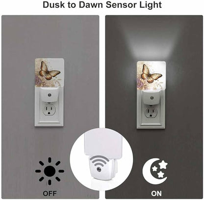 Butterflies Night Light Water Butterflies Fluttering Among The Flowers Plug into Wall with Dusk to Dawn Light Sensors 0.5W Warm Nightlights for Bedroom Bathroom Hallway