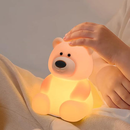 QANYI Teddy Bear Night Light – Soft Squishy Silicone Touch Lamp, USB Rechargeable & Dimmable, Cute Bedroom Decor for Kids Nursery, Birthday Christmas Gift for Toddlers, Girls & Boys