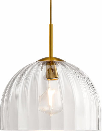 Modern Pendant Lights Kitchen Island, 11.8 Inch Dome Lampshade Large Chandelier, Rustic Farmhouse Industrial Ceiling Hanging LED Lighting Fixture with Clear Glass Bell Shade