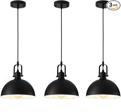 Farmhouse Pendant Lights Kitchen Island 3 Pack, Matte Black Modern Hanging Light Fixtures, Industrial Ceiling Pendant Lighting Over Sink Dining Room
