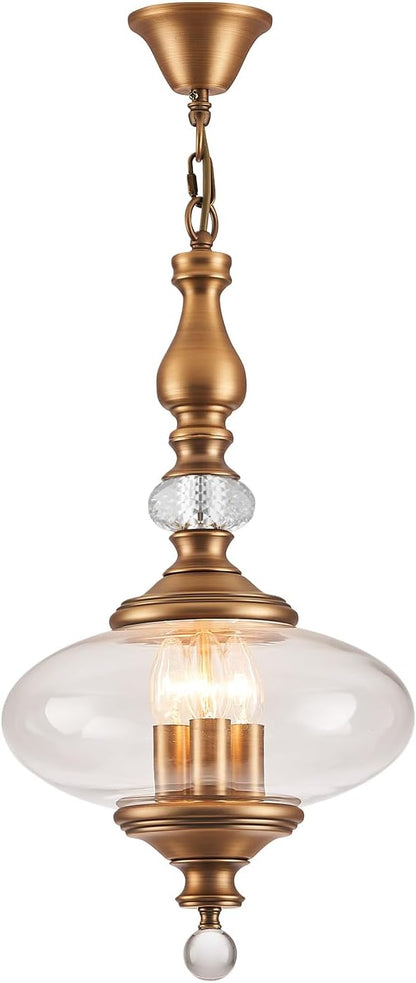 Vintage Kitchen Island Pendant Light Antique Brushed Brass Glass Chandelier for Living Room Dining Room Bedroom, W 11.8 in. H 23.6 in.