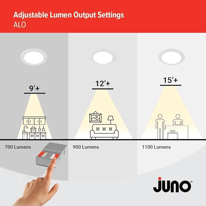 Juno LED Recessed Lights 4 Inch Round Baffle Wafer Downlight, 5-in-1 Switchable White Color Temperature, Adjustable Brightness, 120 Volts, 4-Inch Flat Trim, Matte White (12-Pack)