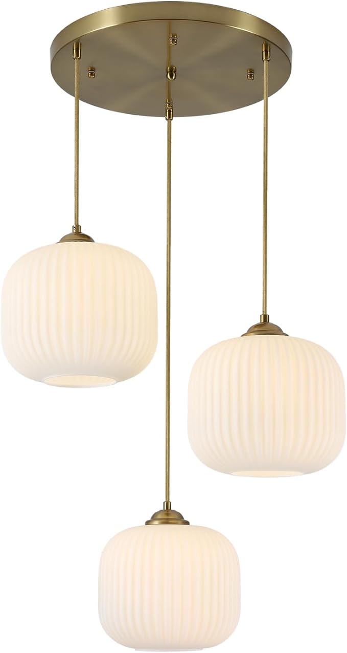 Mid Century Modern Chandelier 3-Light Gold Globe Cluster Chandelier Antique Brass Pendant Lights Kitchen Island 3 Light Hanging Light Fixtures Ceiling Mount Dining Room Pendant Lighting