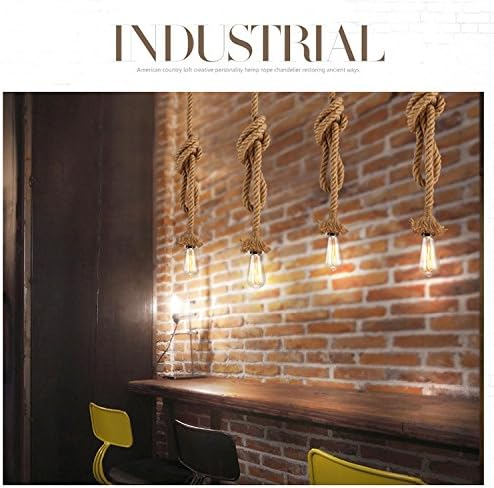 1 Head 1 Meter Vintage Hemp Rope Pendant Light Fixture E26/E27 Base, Vintage Ceiling Light Lamp,Retro Style for Dining Hall Restaurant Bar Lighting,110~130V, (Bulb not Included)