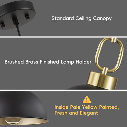 12.2 Inch Matte Black Pendant Lights Kitchen Island, Farmhose Kitchen Island Lighting, Adjustable Height Modern Dome Pendant Light Fixture for Dining Living Room Bar 2 Pack