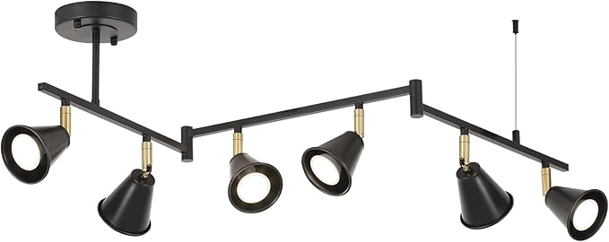 6-Light Modern Track Lighting Fixtures Ceiling, Flexible Foldable Arm and Rotatable Light Head,Black Kitchen Track Lighting for Kitchen Islands, Dining Rooms, Bars, Closets, Workbenches.