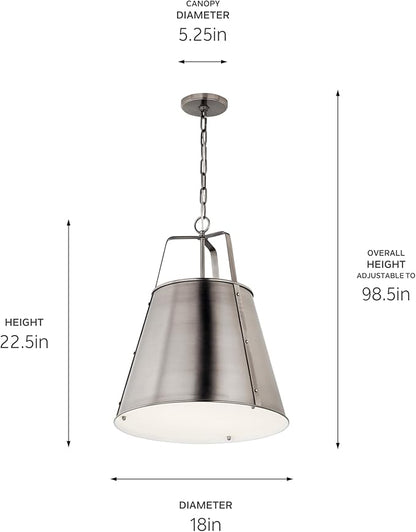 Kichler Etcher 2-Light Pendant Light Fixture, Updated Traditional Kitchen Island Hanging Light with Etched Painted White Glass Diffuser in Classic Pewter (22.5" x 18"), 52711CLP
