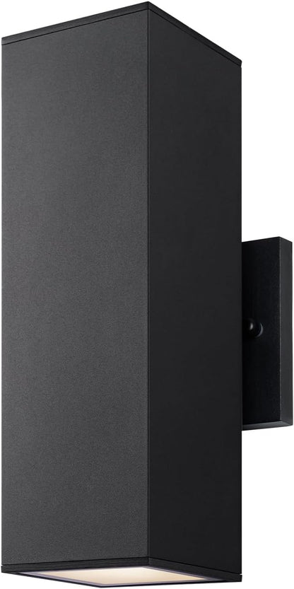 mirrea Modern Outdoor Porch Light Patio Light in 2 Lights with Aluminum Rectangular Tube and Tempered Glass Cover Waterproof Wall Sconce (Matte Black)