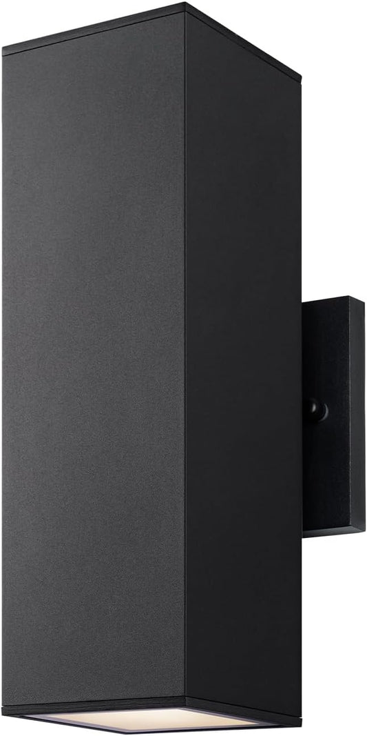 mirrea Modern Outdoor Porch Light Patio Light in 2 Lights with Aluminum Rectangular Tube and Tempered Glass Cover Waterproof Wall Sconce (Matte Black)