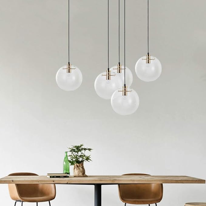 Spherical LED Clear Glass Hanging Light, Creative Single Pendant Light, Ceiling Light Base on E27 Gold Lamp Holder (25CM)
